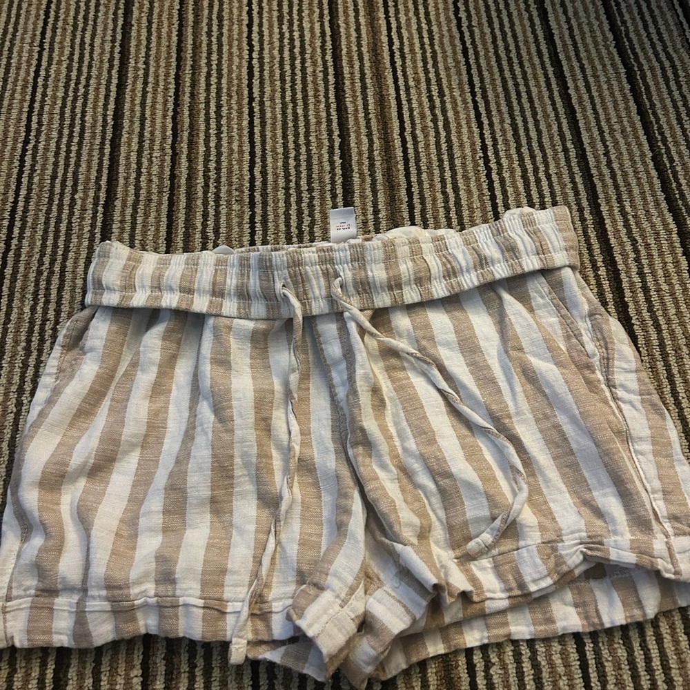 Old Navy High Waist Tan and White Striped Shorts
